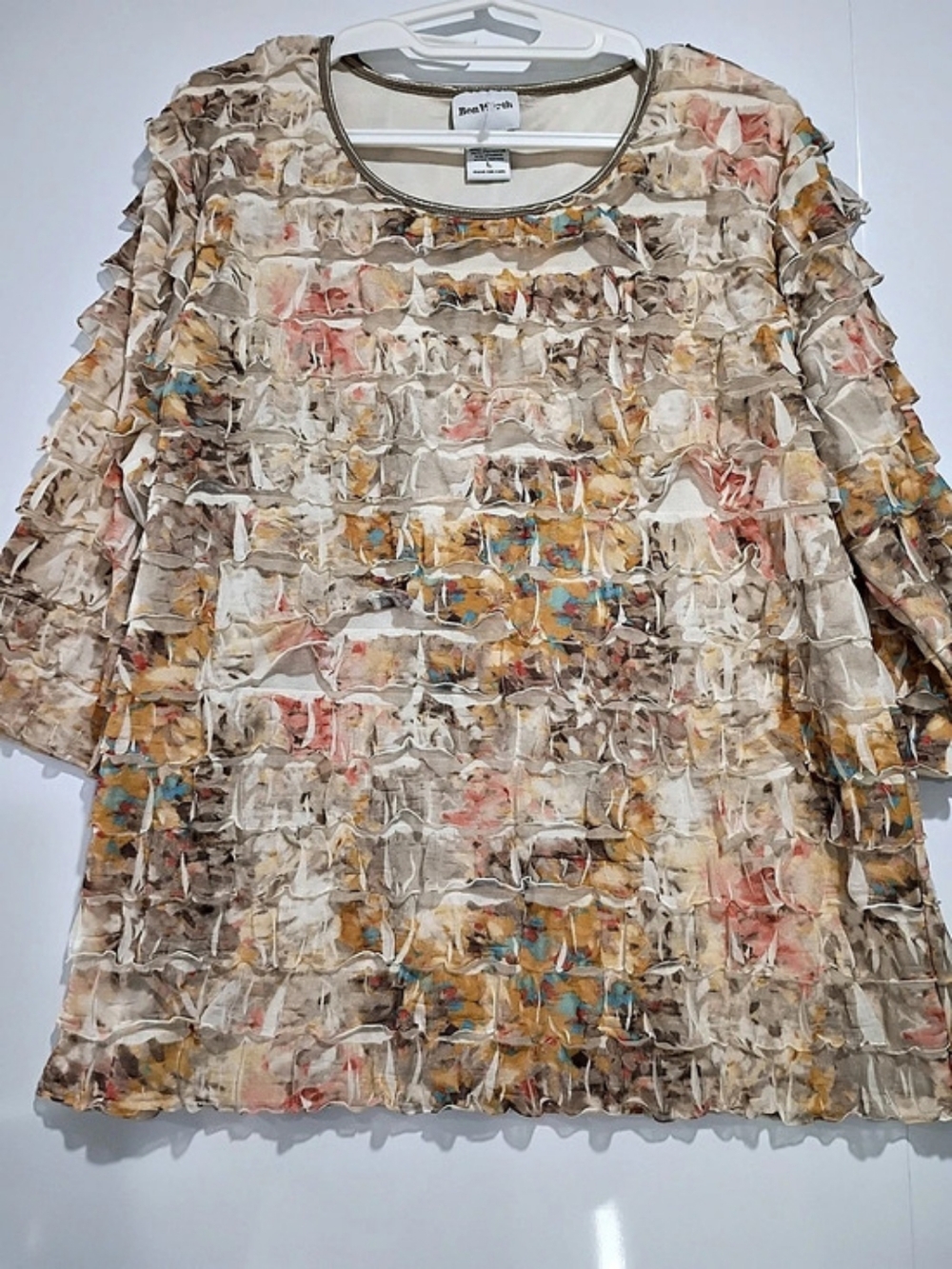 BonWorth Abstract 3/4 Sleeve Top in Beige Size Large